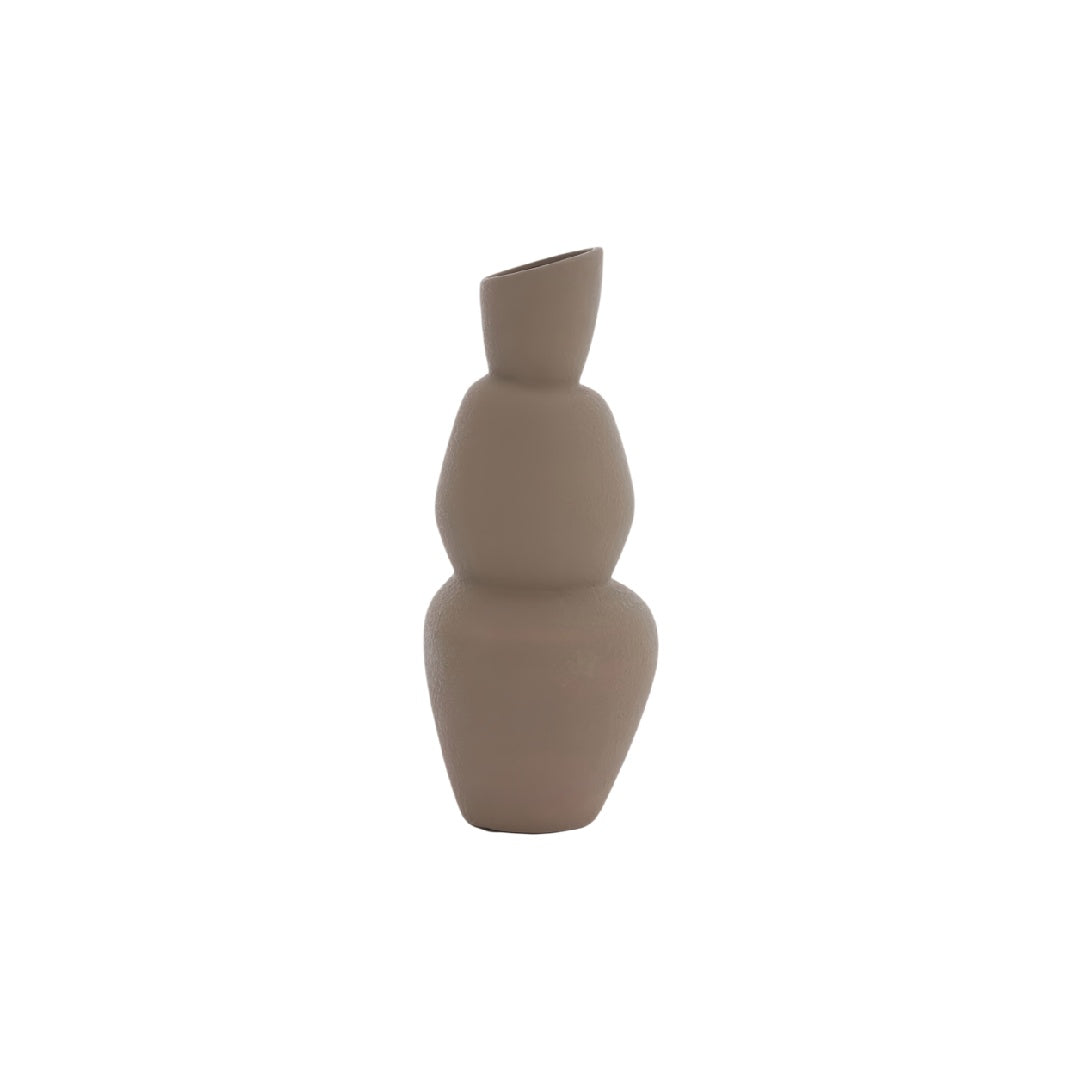 Abstract Wavy Sculptural Ceramic Vase - Matte Taupe Organic Shape Decorative Bud Vase