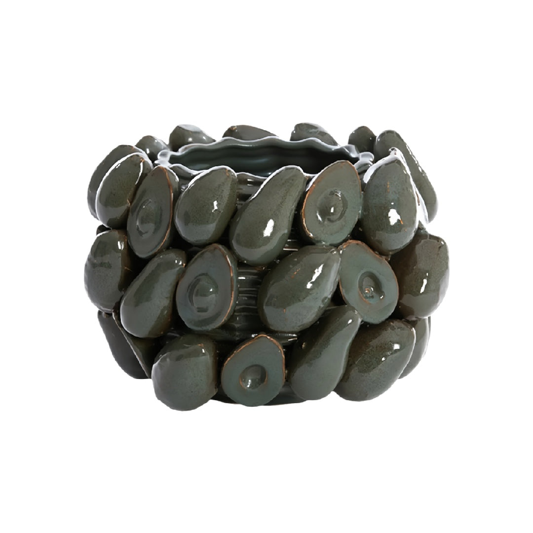 Artistic Avocado Textured Ceramic Planter - Dark Green Glazed Decorative Succulent Pot