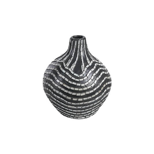 Modern Black and Silver Mosaic Tiled Ceramic Vase - 11 inch Sphere Art Decorative Vase